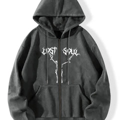 Skull Graphic Halloween Hoodie Long Sleeve Drawstring Top
