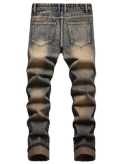 Men's Distressed Slim Fit Ripped Jeans Straight Leg Denim Pants