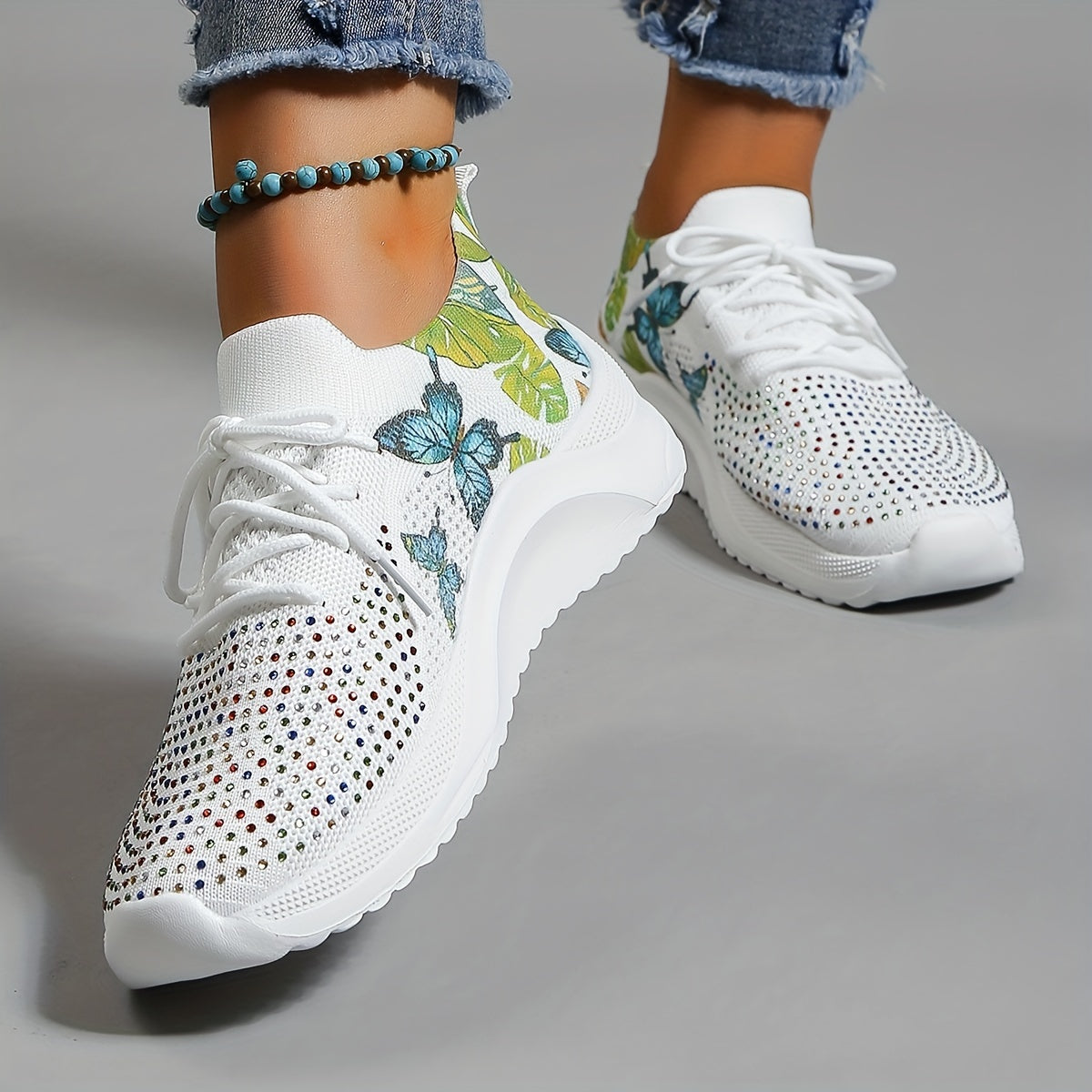 Women's Butterfly Print Sports Shoes Lace Up Running Shoes
