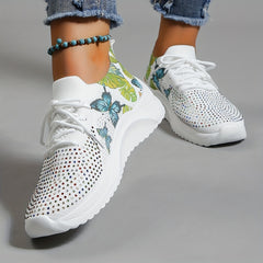 Women's Butterfly Print Sports Shoes Lace Up Running Shoes