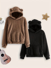 Boys Bear Ear Hoodies Long Sleeve Fuzzy Sweatshirts Pullover Tops