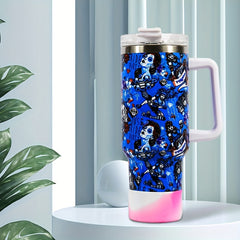 40oz American Flag Car Glass Portable Water Bottle with Handle & Straw Lid