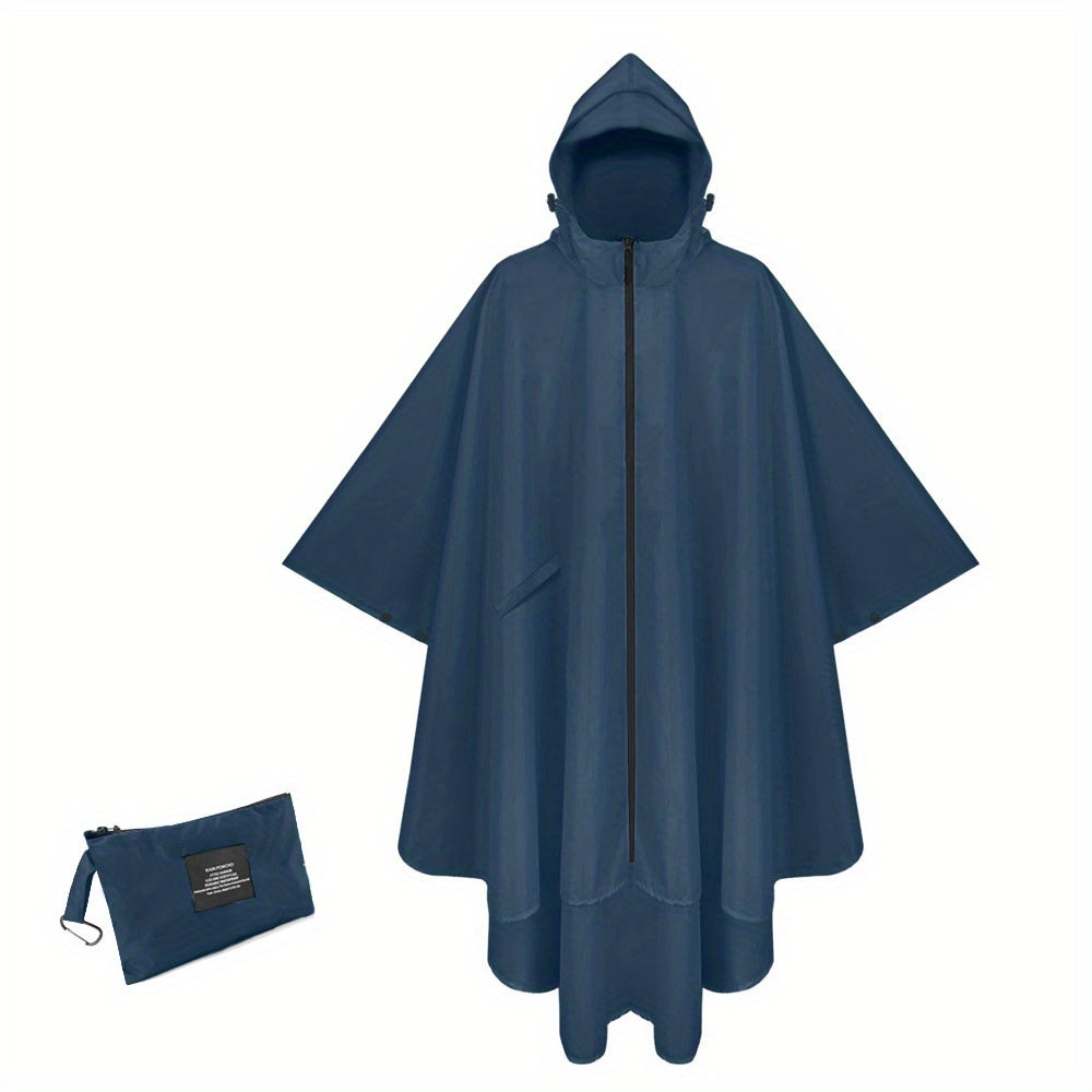 Waterproof Hooded Rain Poncho with Zipper Motorcycle Raincoat