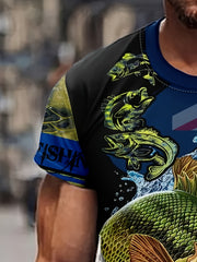 Fish Print Men's Short Sleeve T-shirt Graphic Tee Summer Clothes