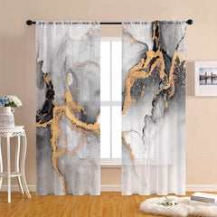 2pcs Marble Print Rod Pocket Curtains for Home Decor and Privacy
