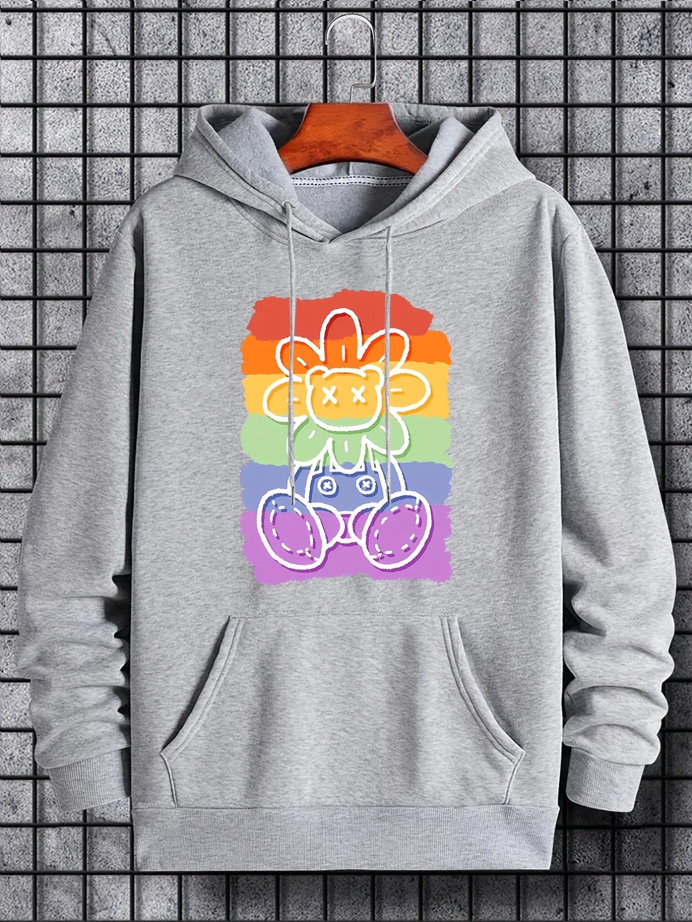 Rainbow Bear Flower Print Hoodie Men's Sweatshirt