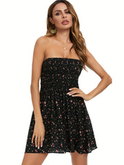 Floral Shirred Tube Dress Backless Spring Summer Women's Clothing