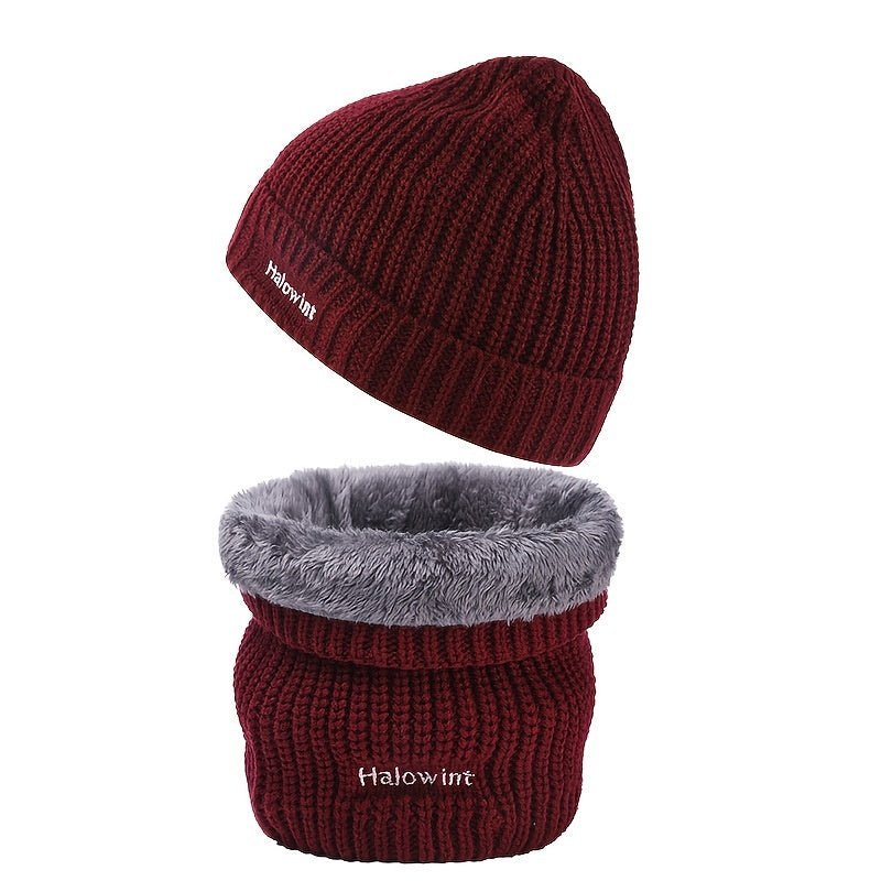 2 Pcs Autumn Winter Warm Embroidered Fleece Neck Set