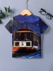 Boy's Vintage Train Graphic T shirt Casual Slightly Stretch Breathable Tee