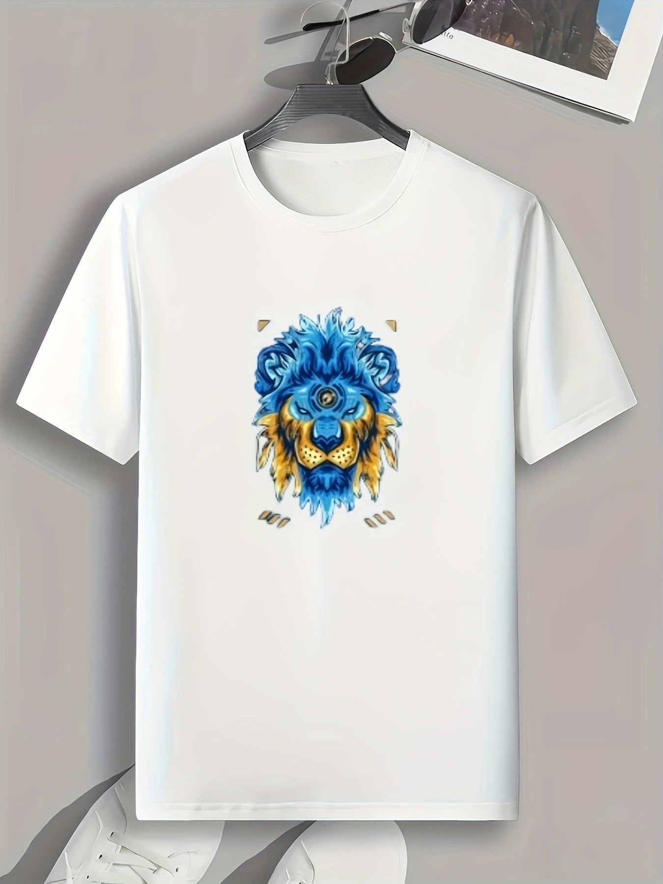 Lion Pattern Print Men's Sports T shirt Graphic Tee for Fitness Activities