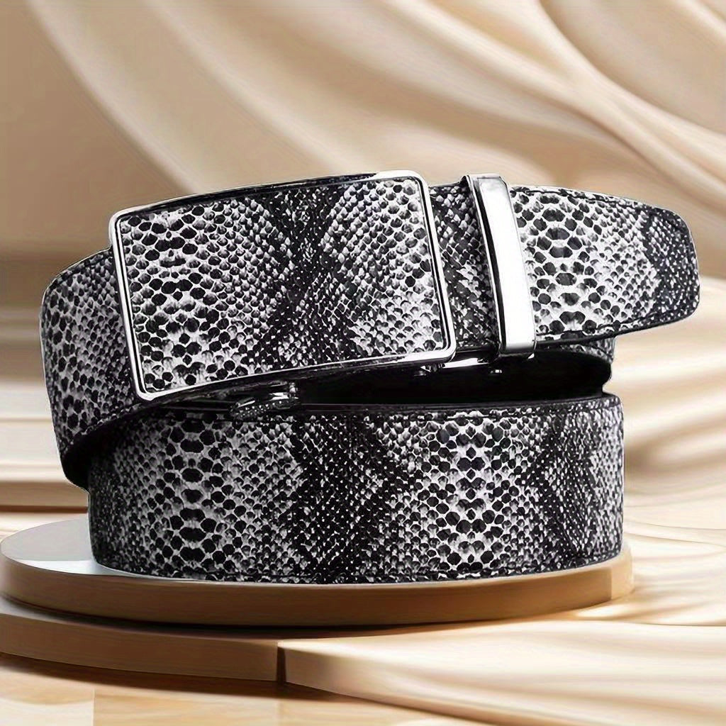 Snakeskin Automatic Buckle Leather Belt Cowhide Business Belt For Men