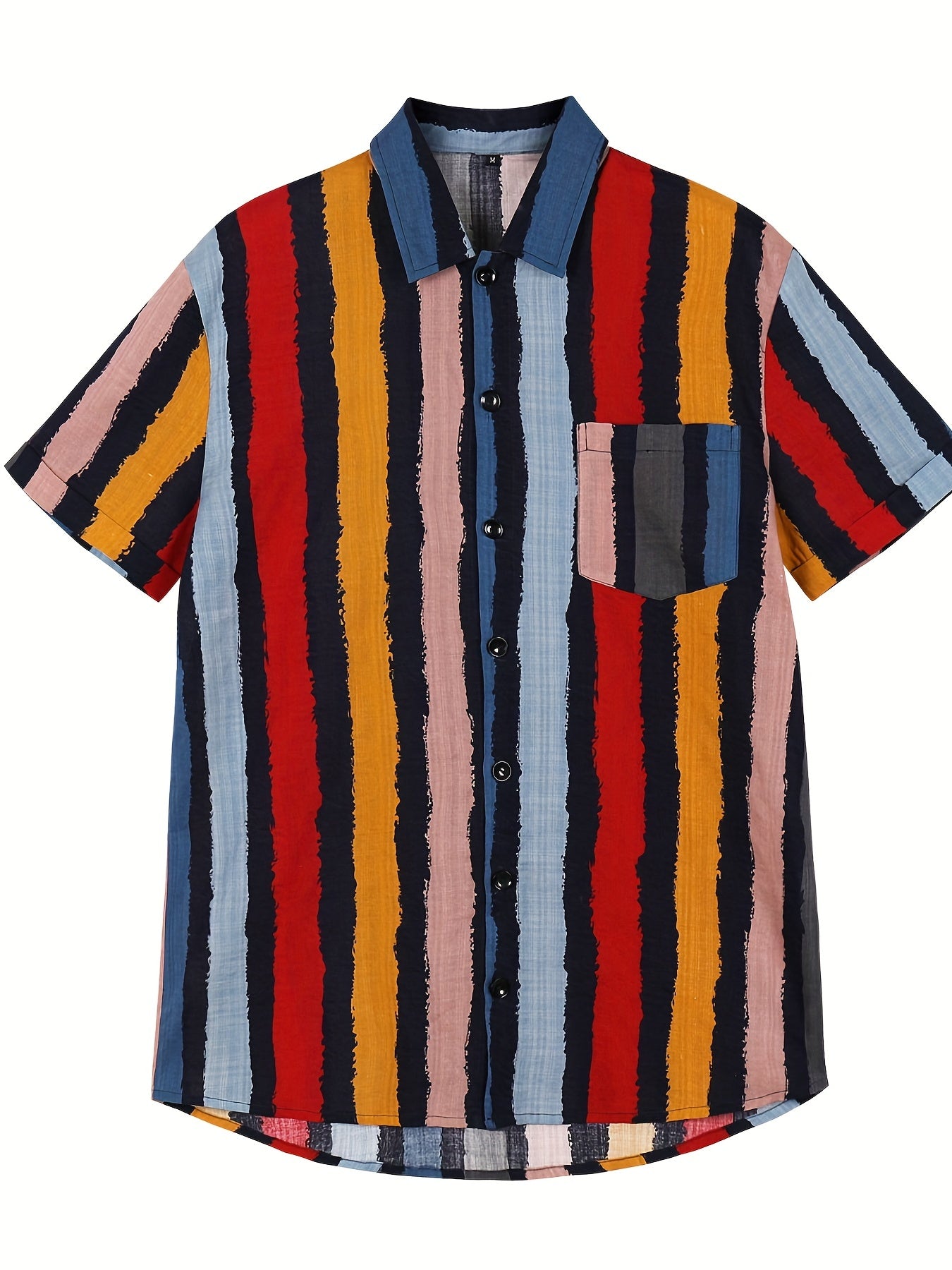 Men's Striped Hawaiian Shirt Button Up Short Sleeve