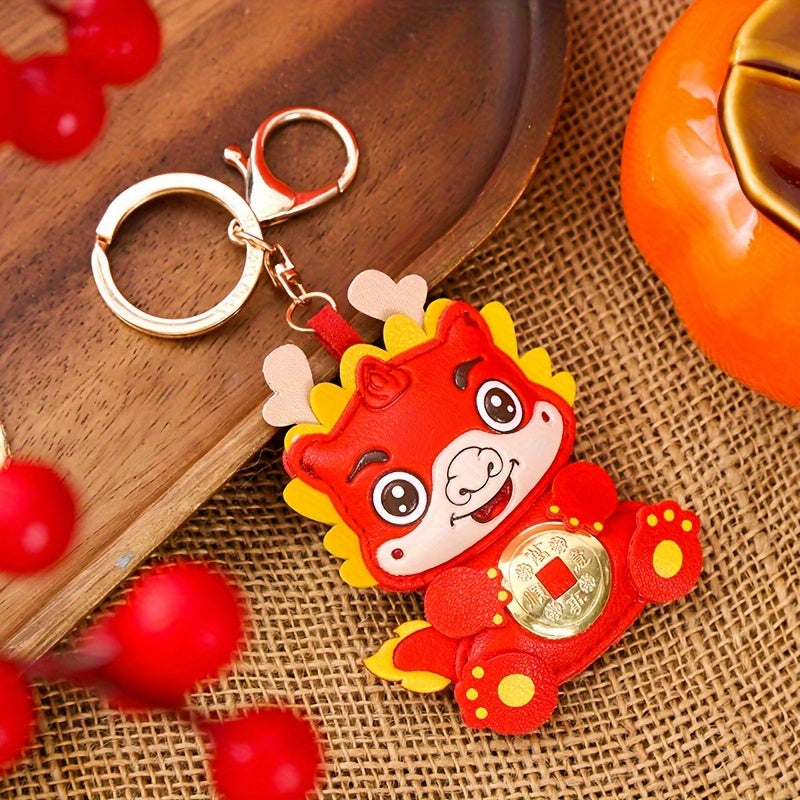 Chinese Zodiac Dragon PU Leather Keychain Backpack Pendant Year Gift