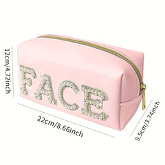 Varsity Letter Patches PU Leather Cosmetic Bag