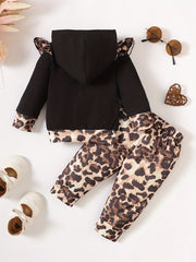 Leopard Pattern Baby Girls Hoodie and Pants Set for Winter