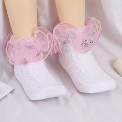 Girls Double Lace Princess Dance Socks Sweet Short Crew Socks