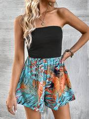 Floral Print Backless Romper Jumpsuit Women's Clothing