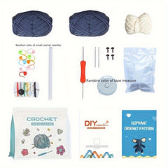 Crochet Kit For Beginners with Step by Step Tutorials Elephant