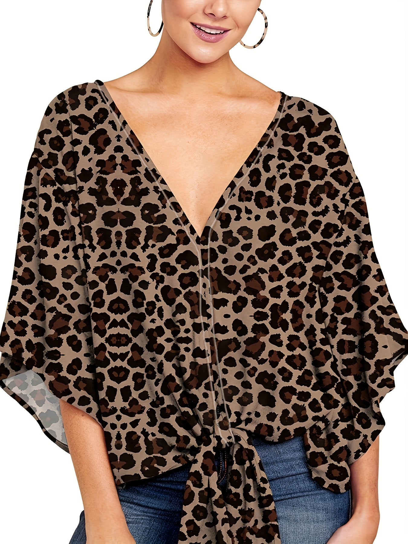 Floral Print V Neck Tie Sleeve Blouse