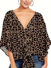 Floral Print V Neck Tie Sleeve Blouse