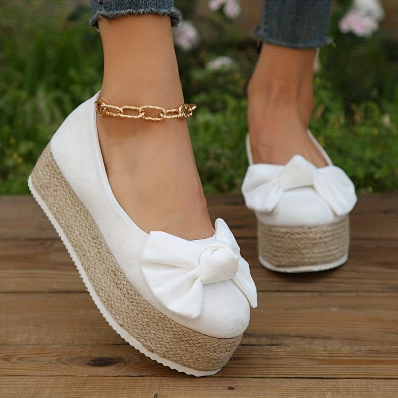 Women's Bowknot Platform Slip On Low Espadrilles Bottom Shoes