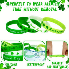 12pcs St Patrick's Rubber Wristbands - Lucky Shamrock Bracelets