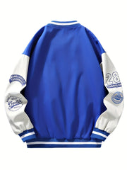 Letter Print Varsity Jacket Men's Casual Button Up Jacket Spring Fall