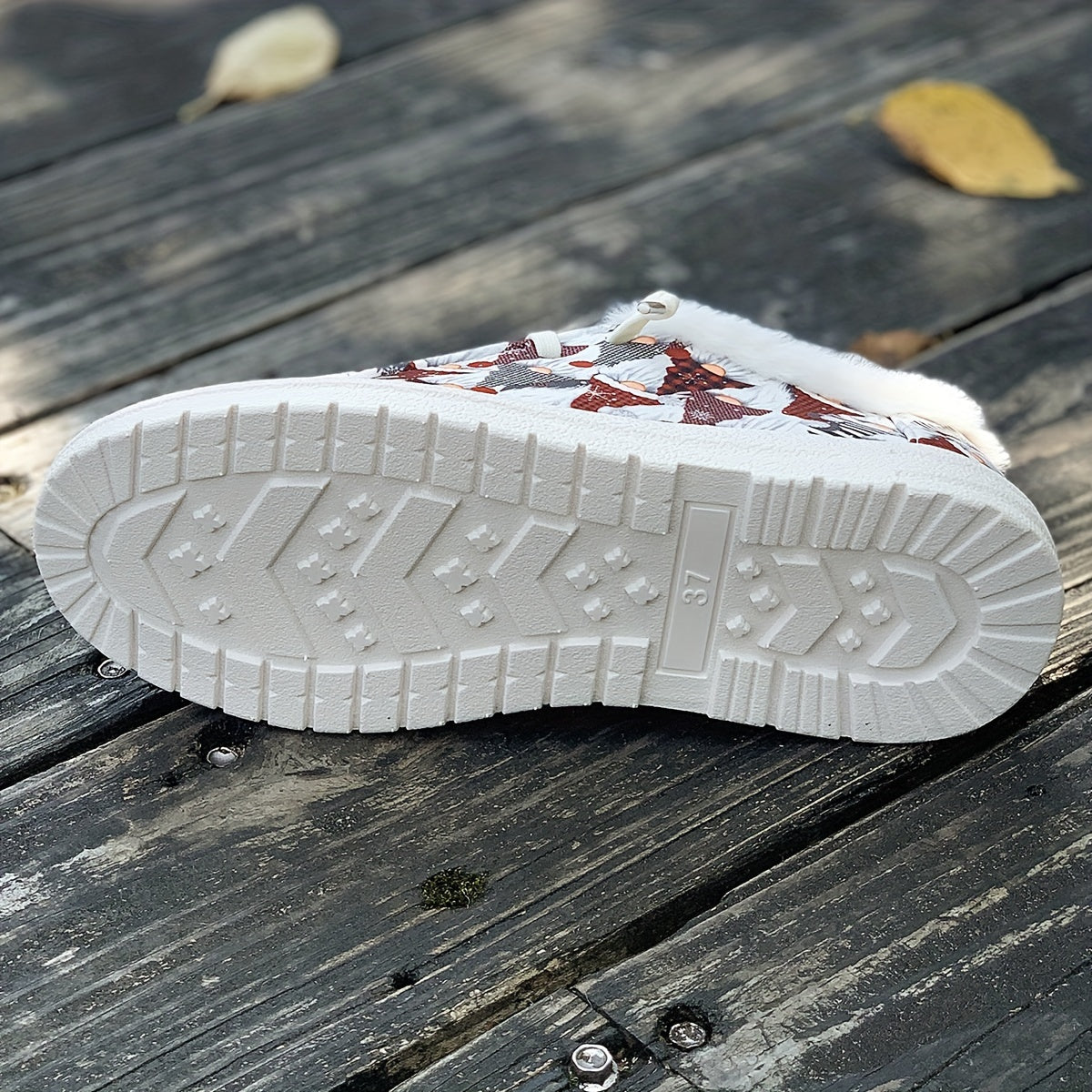 Women's Santa Print Snow Boots Christmas Style Lace-up Flats