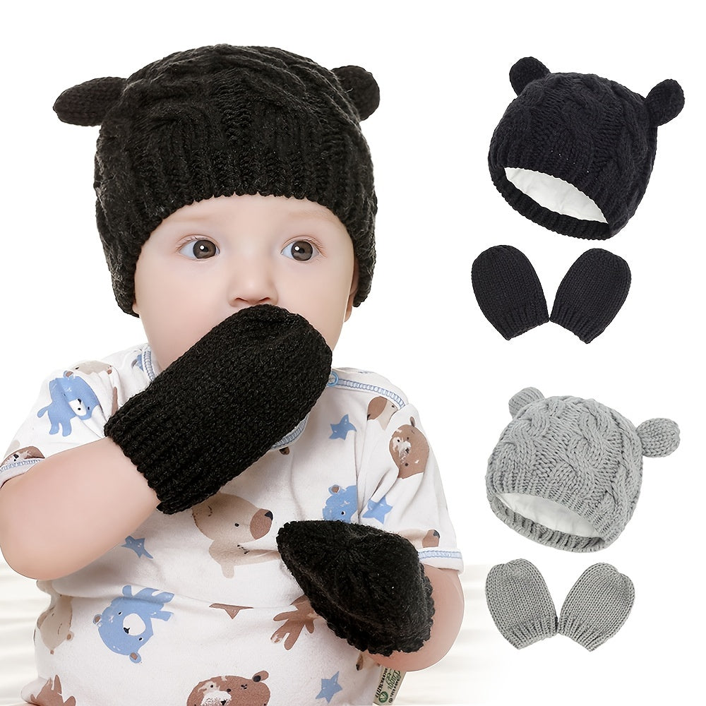 Cute Knitted Hat & Mittens Set for Newborns & Toddlers