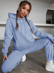 Hoodie & Joggers Set Solid Long Sleeve Drawstring 2 Piece