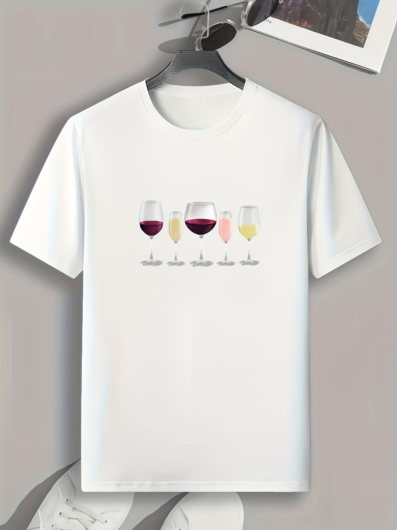 Wine Print Men's Comfy T-shirt for Outdoor Summer
