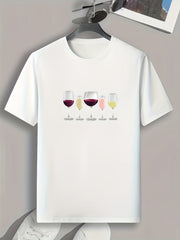 Wine Print Men's Comfy T-shirt for Outdoor Summer