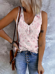 Floral Print V Neck Tank Top Casual Sleeveless Tank Top