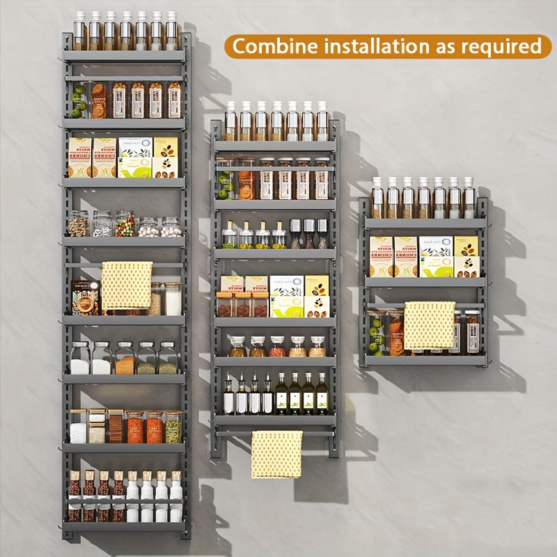 Adjustable Kitchen Shelf Wall Mounted Storage Rack with Towel Bar