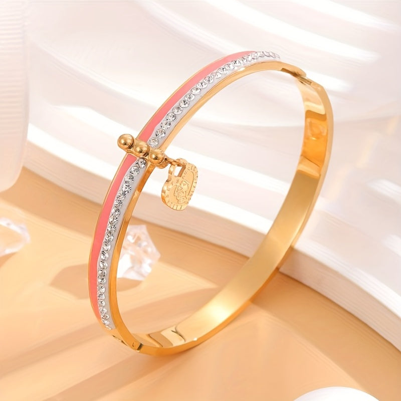 Heart Pendant Bangle With Faux Diamond - Gift For Girls