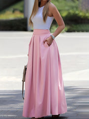 High Waist Ruched Maxi Skirt Solid Color Women's Clothing