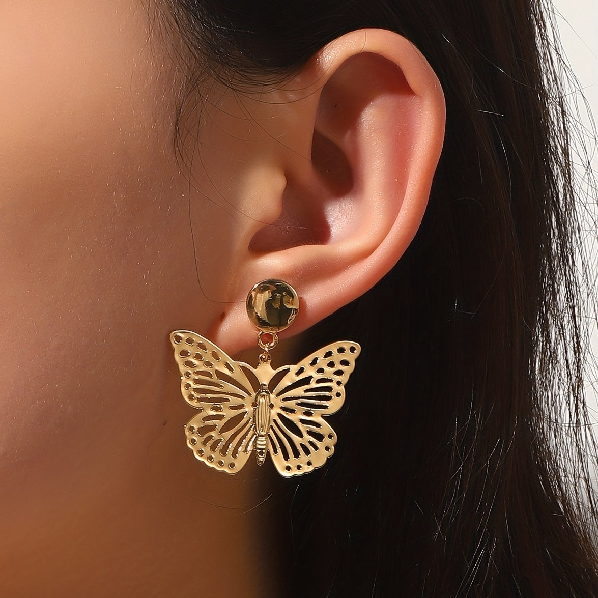Golden Hollow Butterfly Stud Earrings for Girls