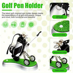 Creative Golf Cart Holder Pen Set PU Material Office Gift Ball Table Accessories