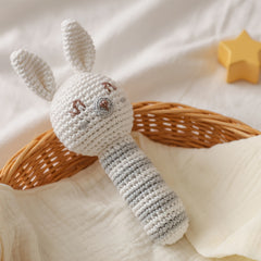 Crochet Rattle Teether Toy Knitted Rabbit Animal Doll with Bell