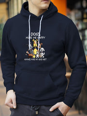 Cartoon Dog Print Hoodie Men's Graphic Pullover Hooded Sweatshirt