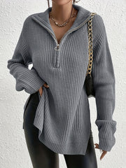 Long Sleeve Oversized Sweater Side Slit for Winter & Fall Women