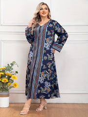 Colorblock Floral Print V Neck Maxi Dress