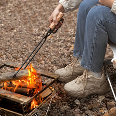 Metal & Wooden BBQ Charcoal Tongs - Outdoor Camping & Grilling