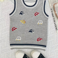 Boys Cartoon Car Graphic Print Sleeveless Sweater Vest