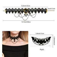 Women's Halloween Long Curly Wig with Necklaces & Skull Stickers