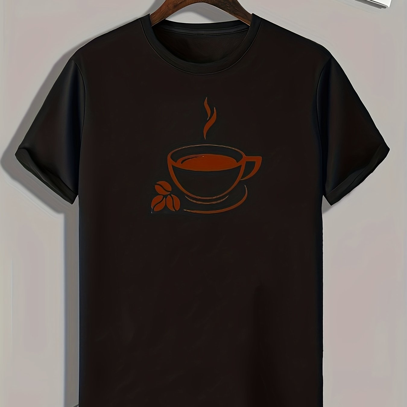 Coffee Print Men's Comfy T shirt Active Slightly Stretch Breathable Tee