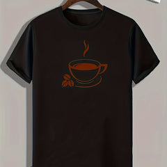 Coffee Print Men's Comfy T shirt Active Slightly Stretch Breathable Tee