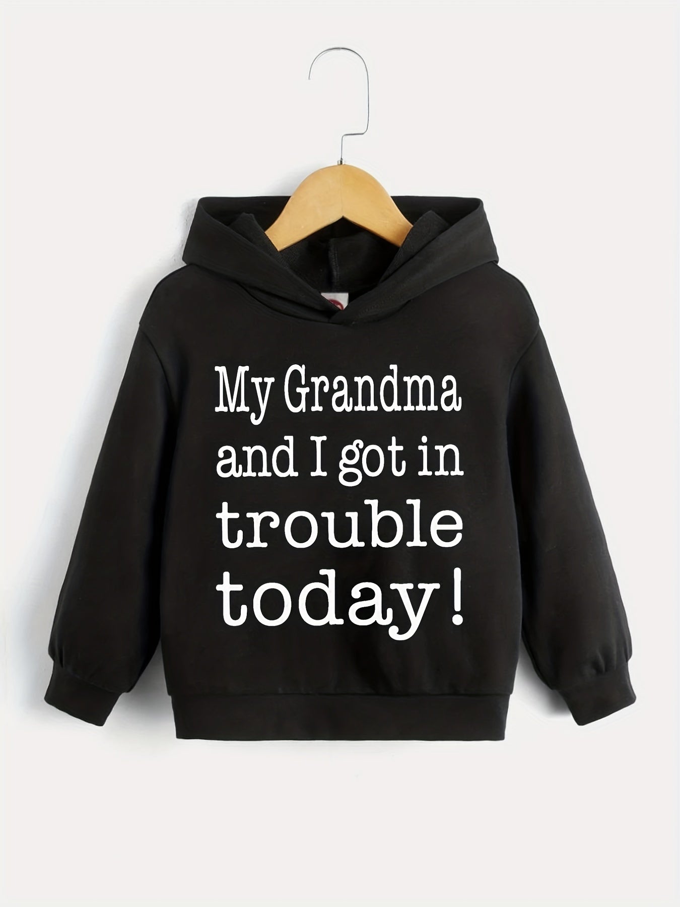 Letter Print Boys Casual Pullover Hooded Sweatshirt