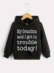Letter Print Boys Casual Pullover Hooded Sweatshirt
