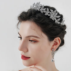 2PCS SET Rhinestone Earrings Crown Wedding Dress Accessories